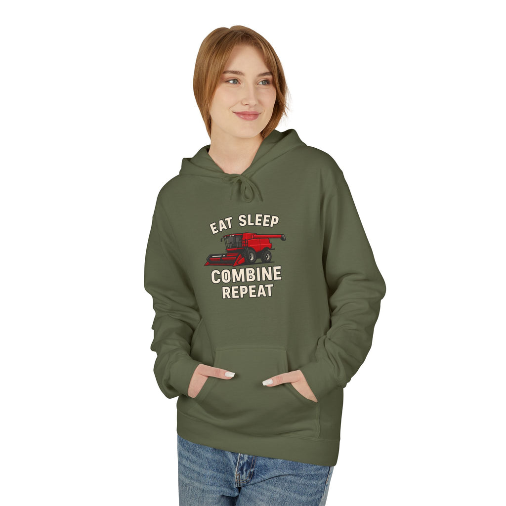 Eat, Sleep, Combine, Repeat Fleece Hoodie | Cozy Unisex Sweatshirt for Fans | Perfect for Relaxing, Gifting, or Everyday Wear