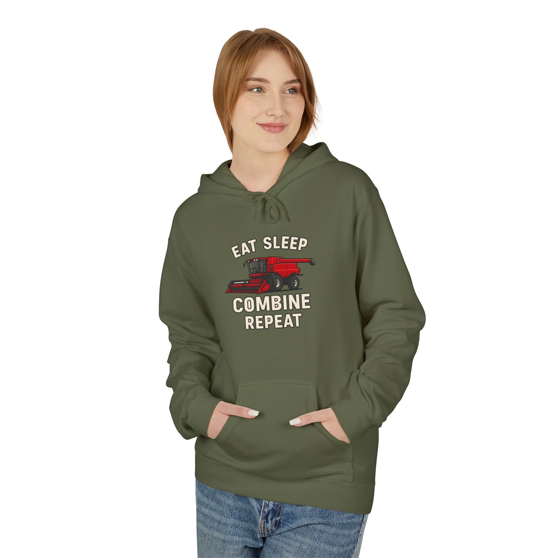 Eat, Sleep, Combine, Repeat Fleece Hoodie | Cozy Unisex Sweatshirt for Fans | Perfect for Relaxing, Gifting, or Everyday Wear