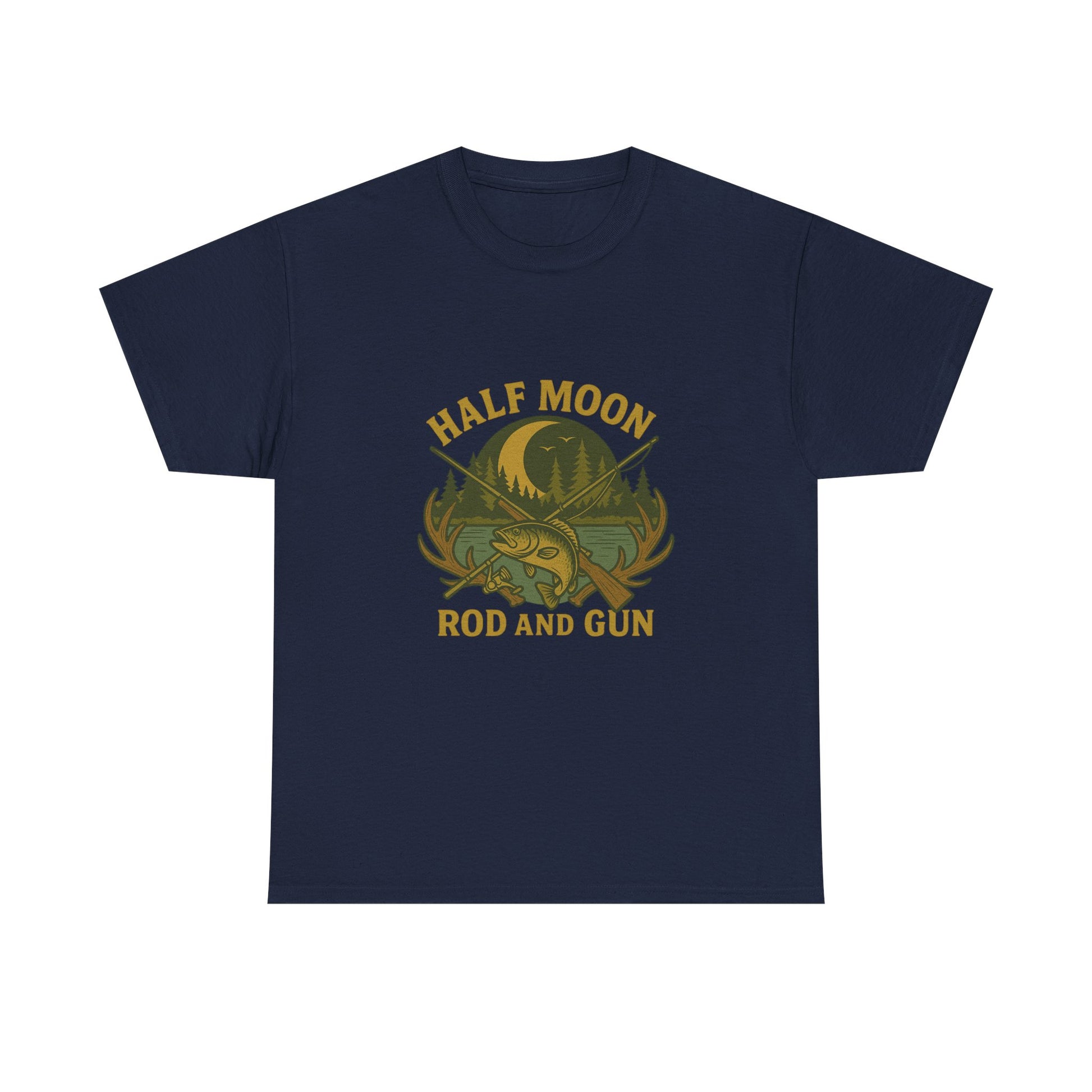 Half Moon Rod and Gun Fishing Tee, Outdoor Adventure T-Shirt, Unisex Gift for Fishermen, Casual Wear, Fishing Trip Shirt