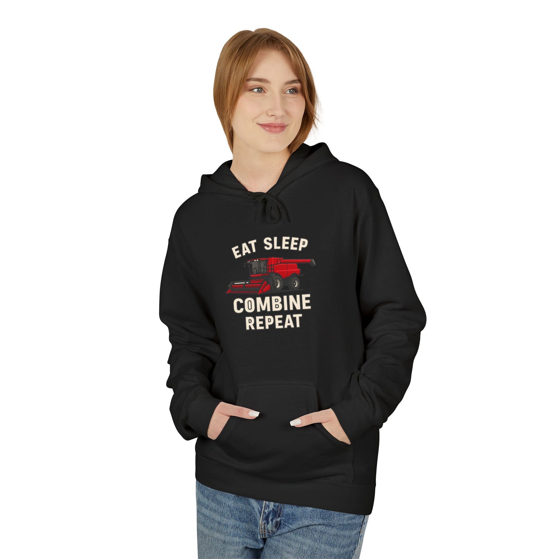 Eat, Sleep, Combine, Repeat Fleece Hoodie | Cozy Unisex Sweatshirt for Fans | Perfect for Relaxing, Gifting, or Everyday Wear