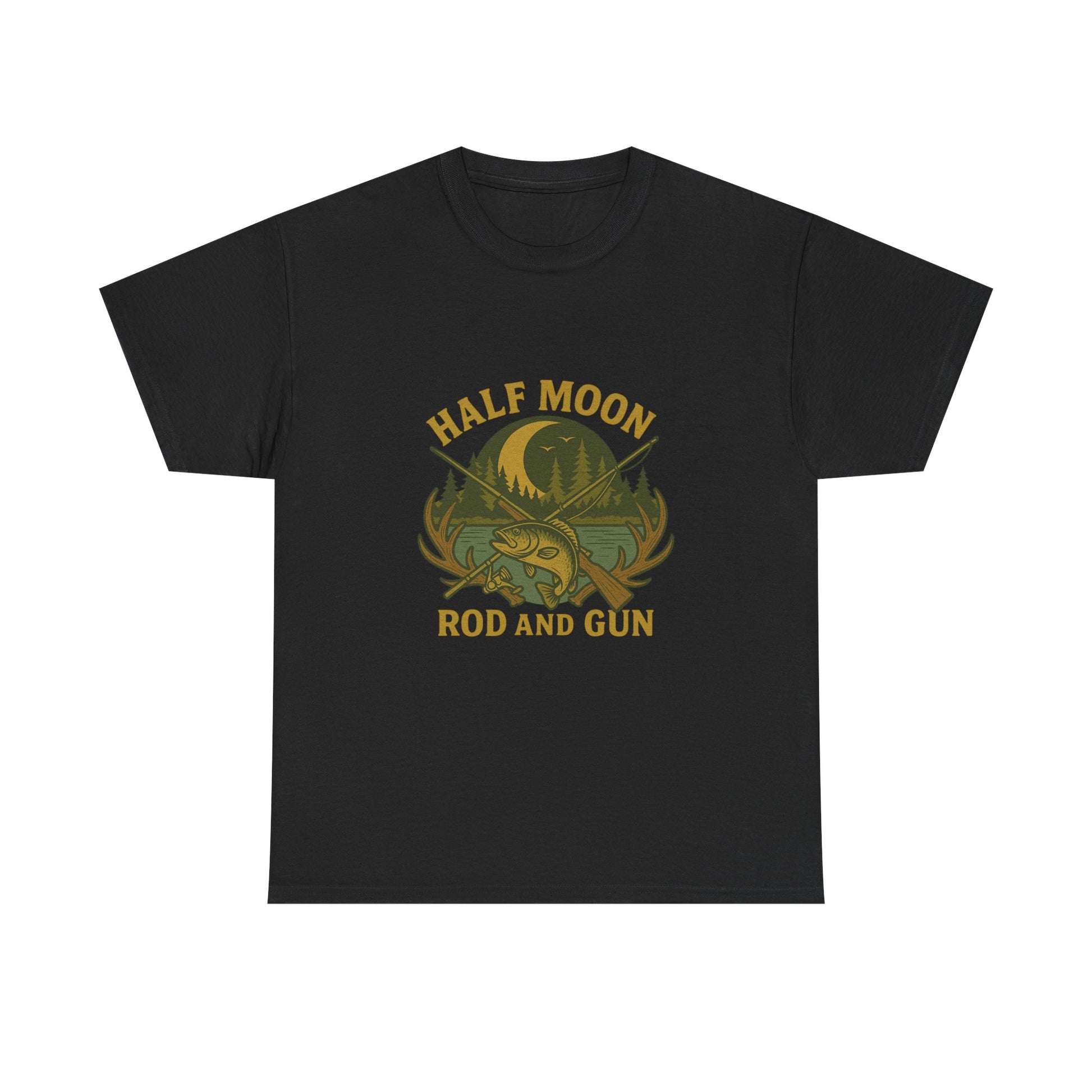 Half Moon Rod and Gun Fishing Tee, Outdoor Adventure T-Shirt, Unisex Gift for Fishermen, Casual Wear, Fishing Trip Shirt