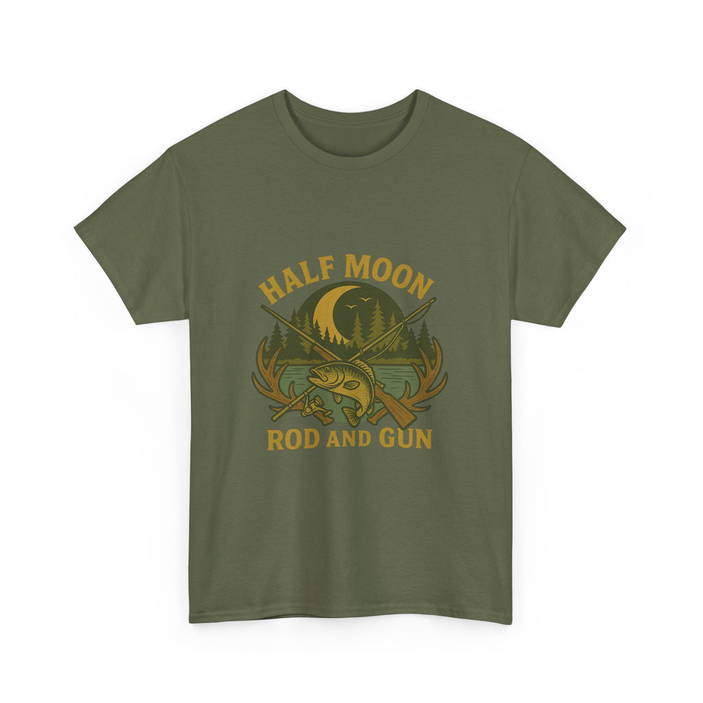 Half Moon Rod and Gun Fishing Tee, Outdoor Adventure T-Shirt, Unisex Gift for Fishermen, Casual Wear, Fishing Trip Shirt