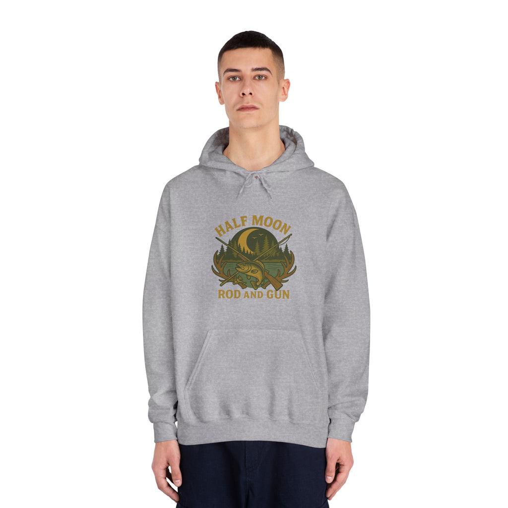 Half Moon Rod and Gun Hoodie, Unisex Fishing Sweatshirt, Outdoor Adventure Apparel, Gift for Fisherman, Cozy Casual Wear