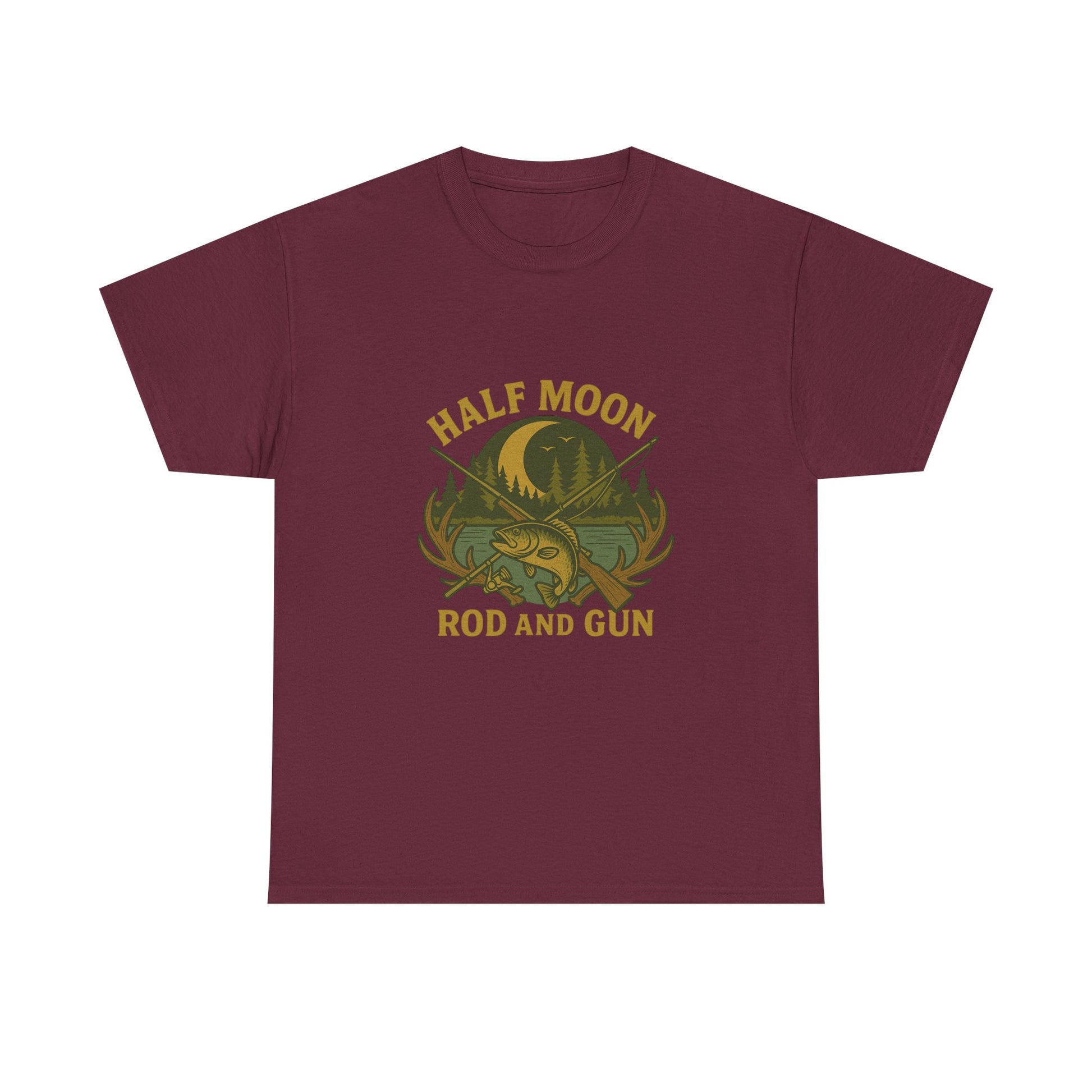 Half Moon Rod and Gun Fishing Tee, Outdoor Adventure T-Shirt, Unisex Gift for Fishermen, Casual Wear, Fishing Trip Shirt
