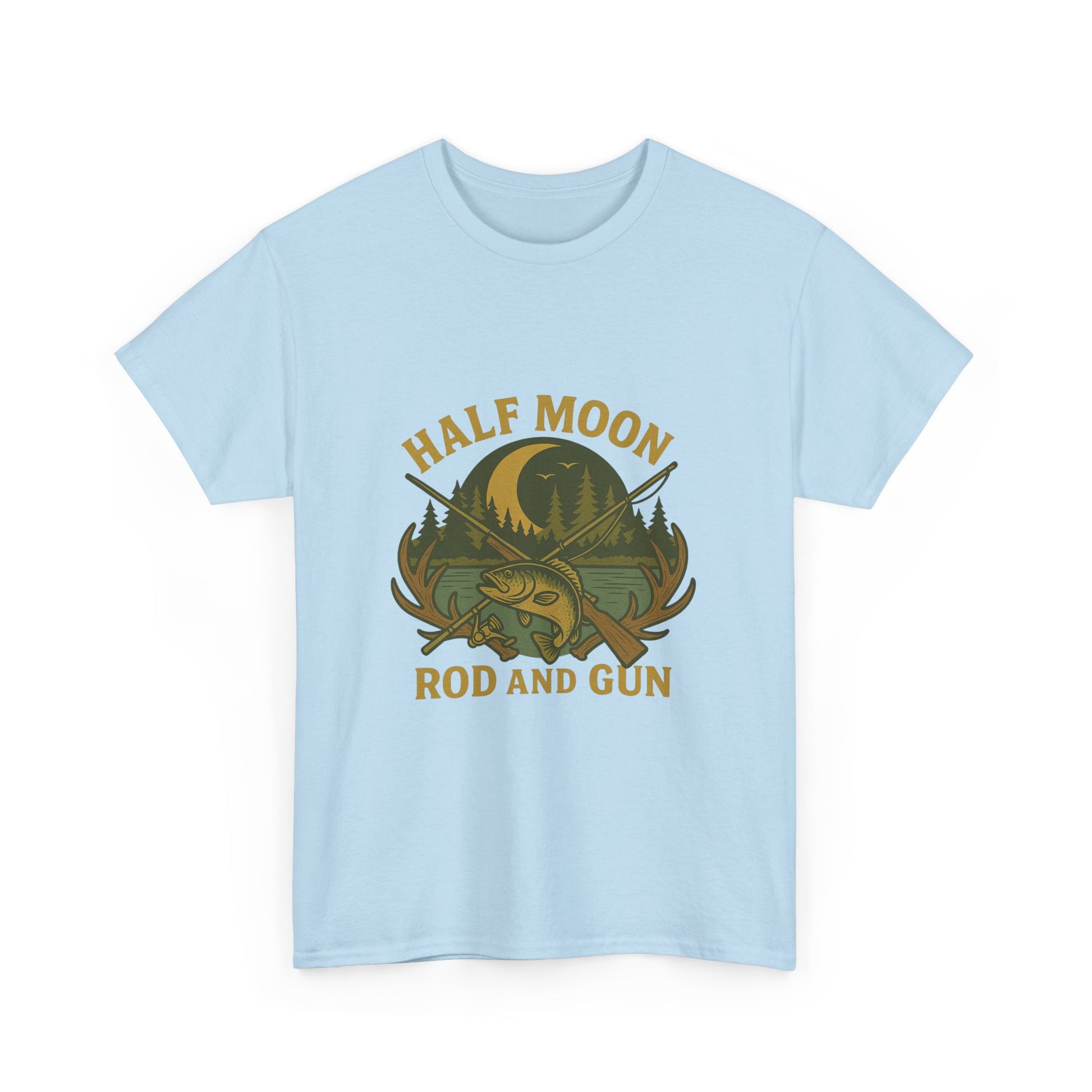 Half Moon Rod and Gun Fishing Tee, Outdoor Adventure T-Shirt, Unisex Gift for Fishermen, Casual Wear, Fishing Trip Shirt
