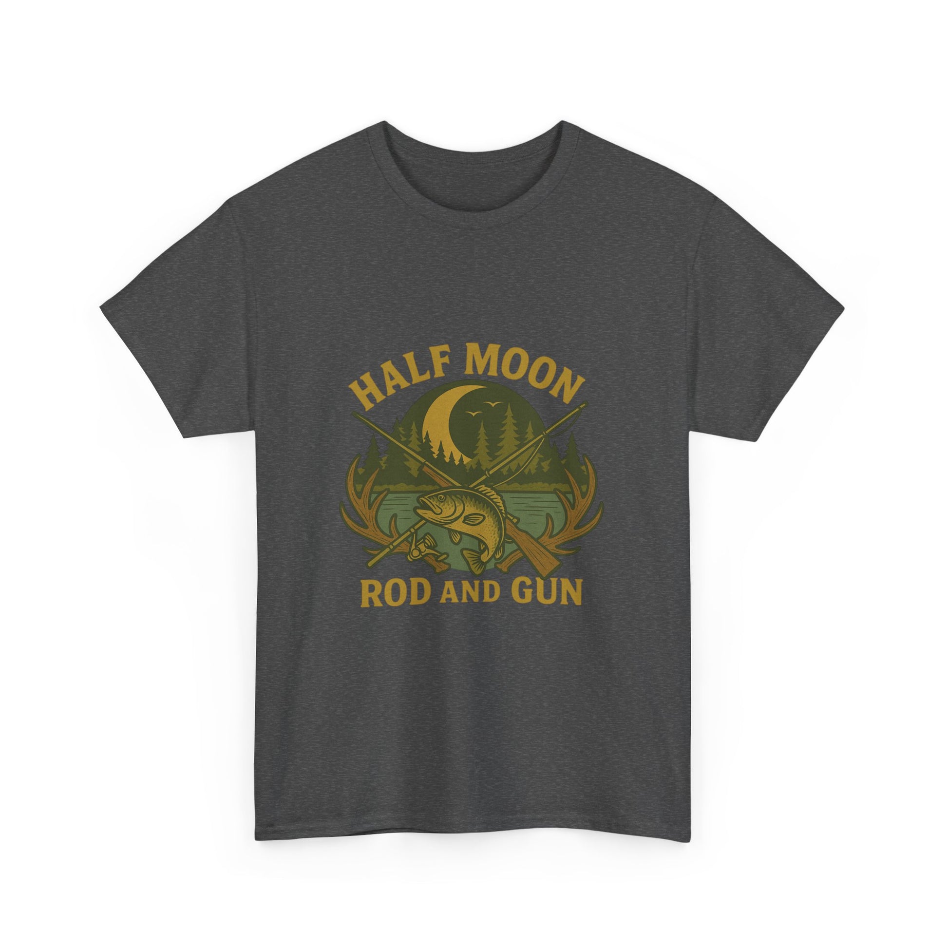 Half Moon Rod and Gun Fishing Tee, Outdoor Adventure T-Shirt, Unisex Gift for Fishermen, Casual Wear, Fishing Trip Shirt