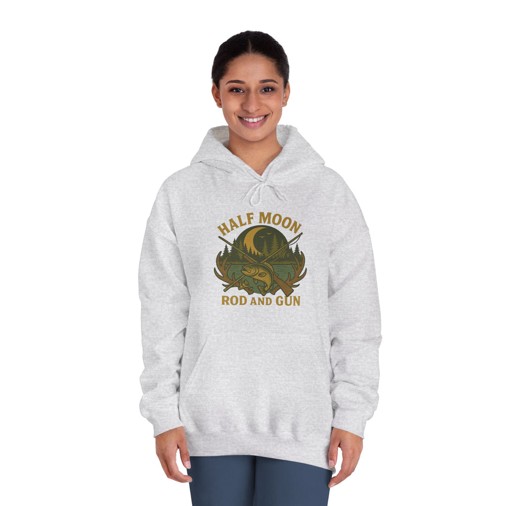 Half Moon Rod and Gun Hoodie, Unisex Fishing Sweatshirt, Outdoor Adventure Apparel, Gift for Fisherman, Cozy Casual Wear