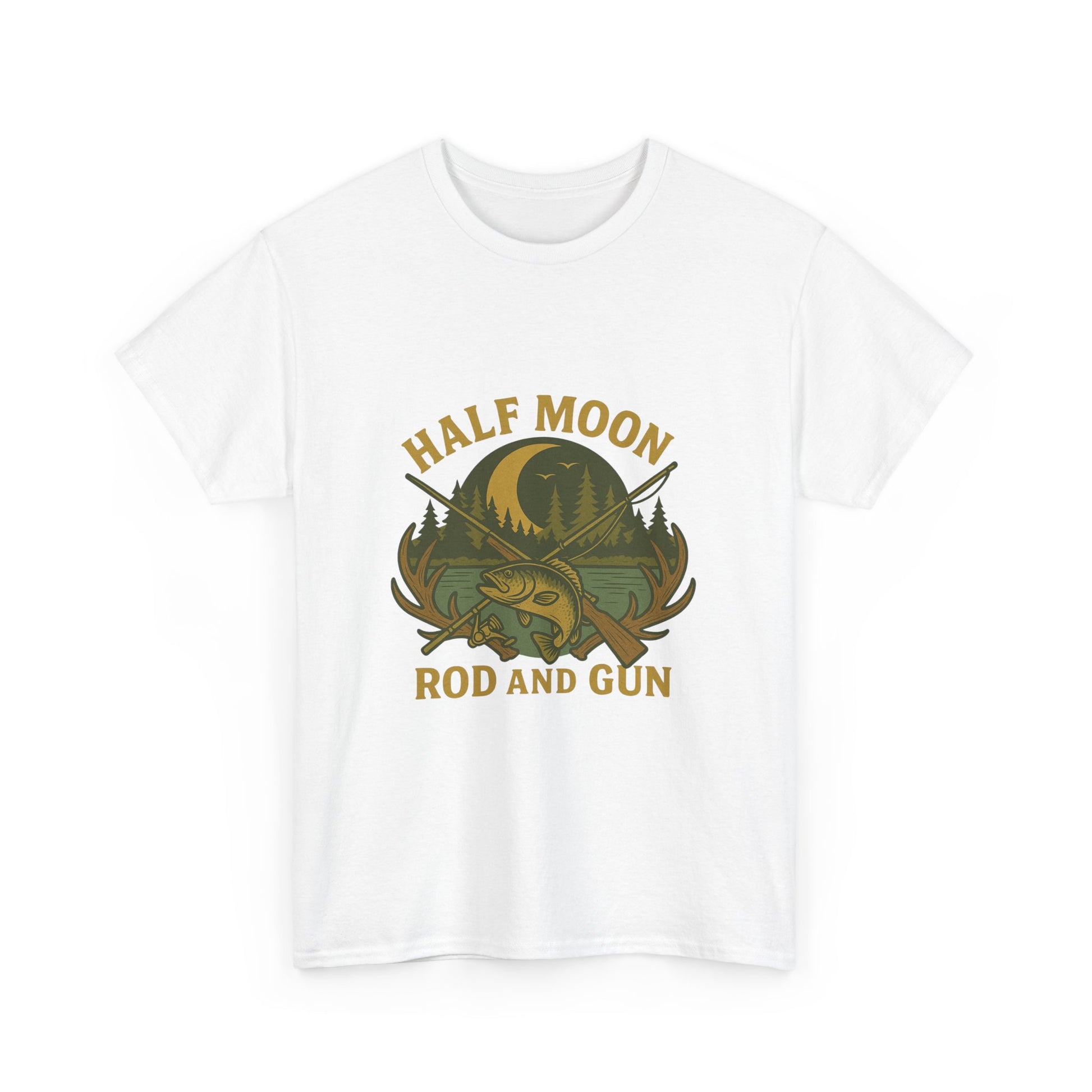 Half Moon Rod and Gun Fishing Tee, Outdoor Adventure T-Shirt, Unisex Gift for Fishermen, Casual Wear, Fishing Trip Shirt