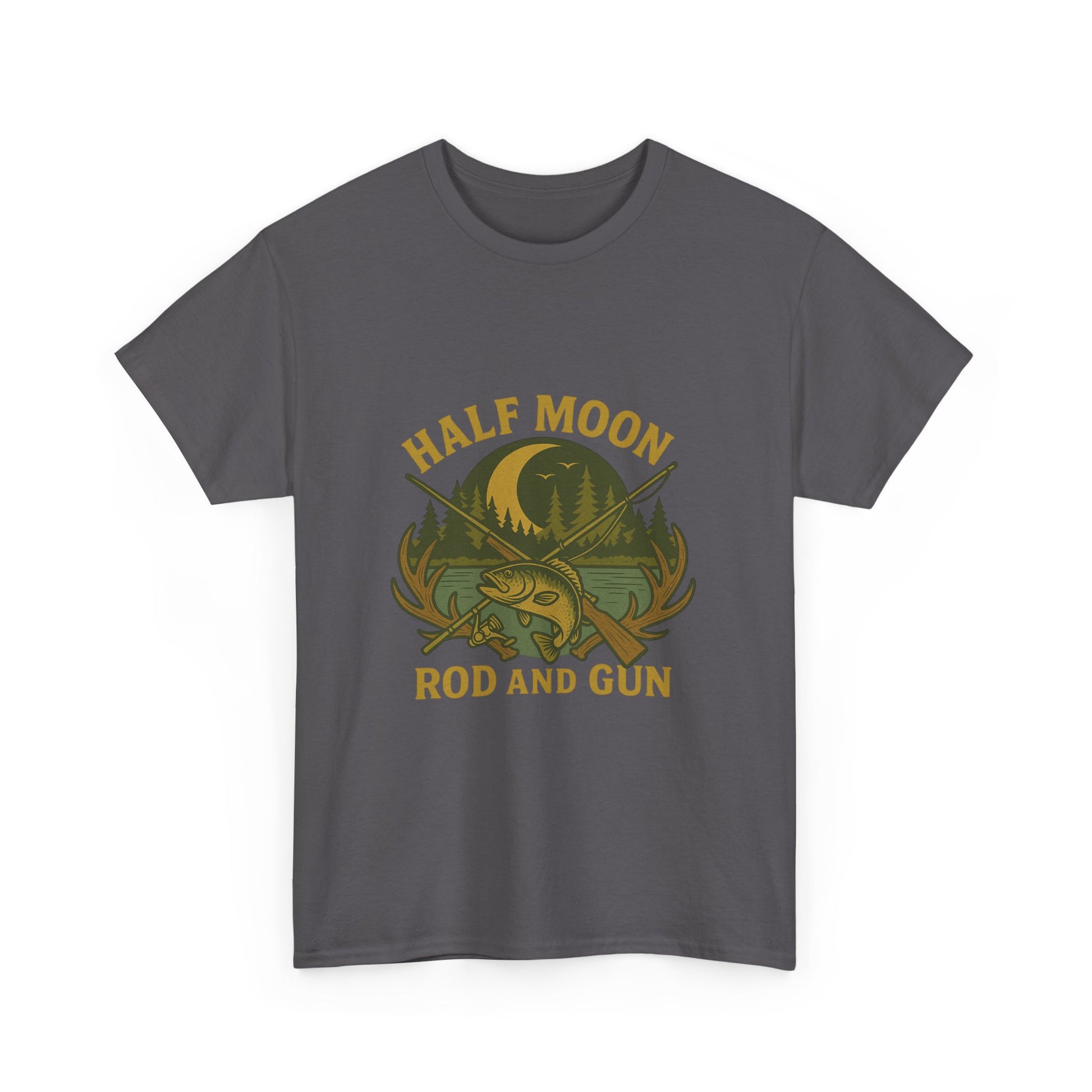 Half Moon Rod and Gun Fishing Tee, Outdoor Adventure T-Shirt, Unisex Gift for Fishermen, Casual Wear, Fishing Trip Shirt