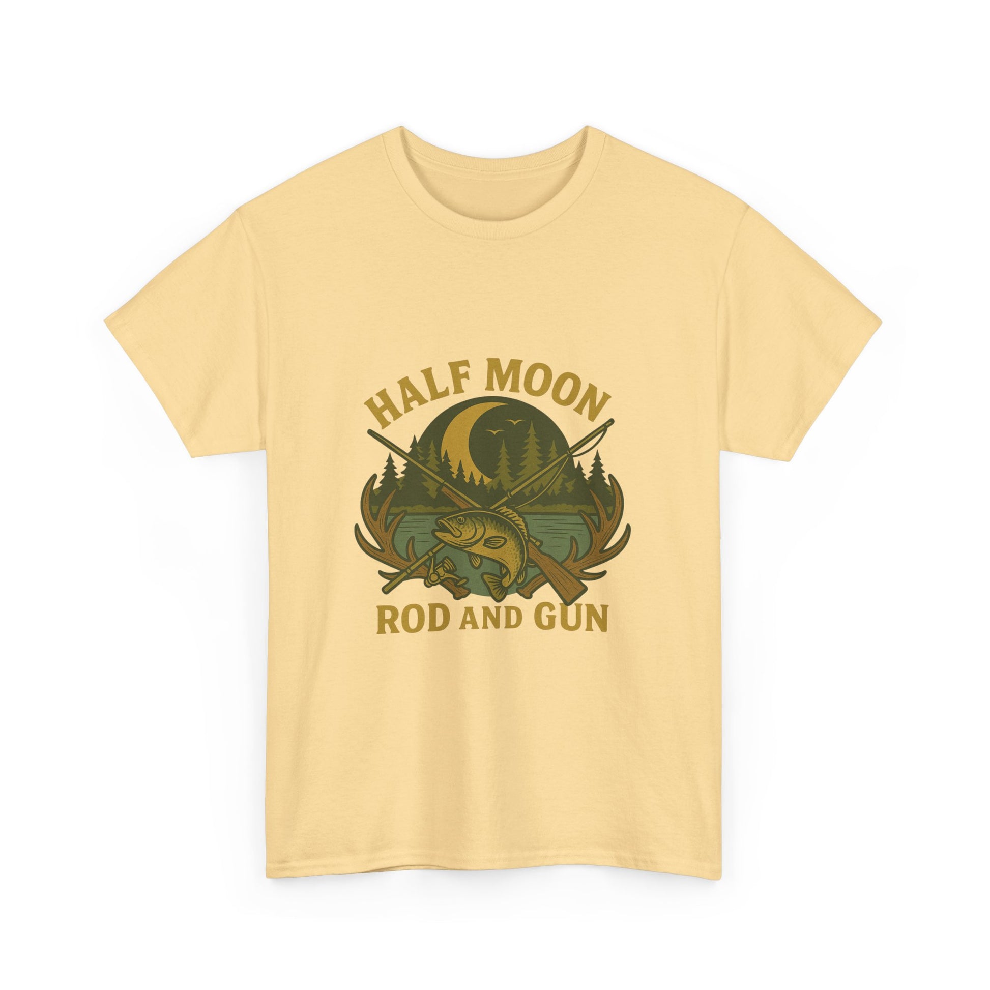 Half Moon Rod and Gun Fishing Tee, Outdoor Adventure T-Shirt, Unisex Gift for Fishermen, Casual Wear, Fishing Trip Shirt