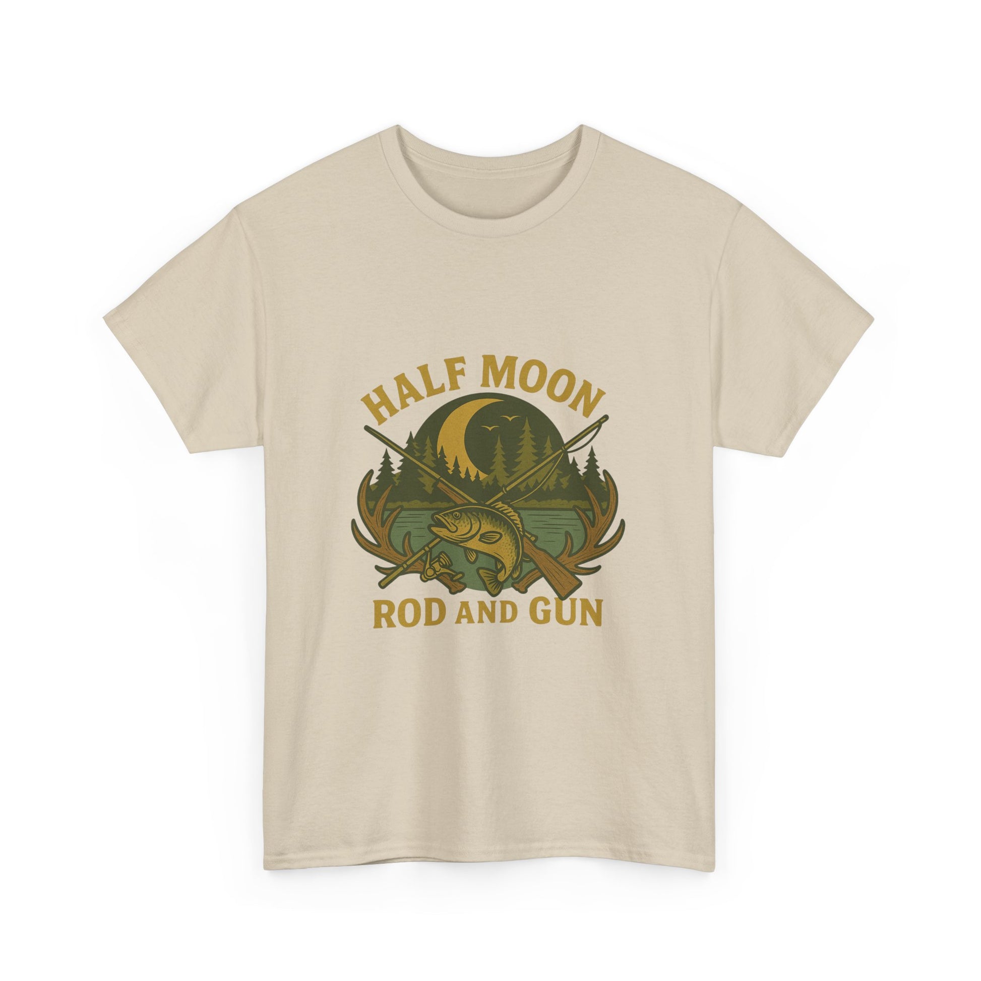 Half Moon Rod and Gun Fishing Tee, Outdoor Adventure T-Shirt, Unisex Gift for Fishermen, Casual Wear, Fishing Trip Shirt