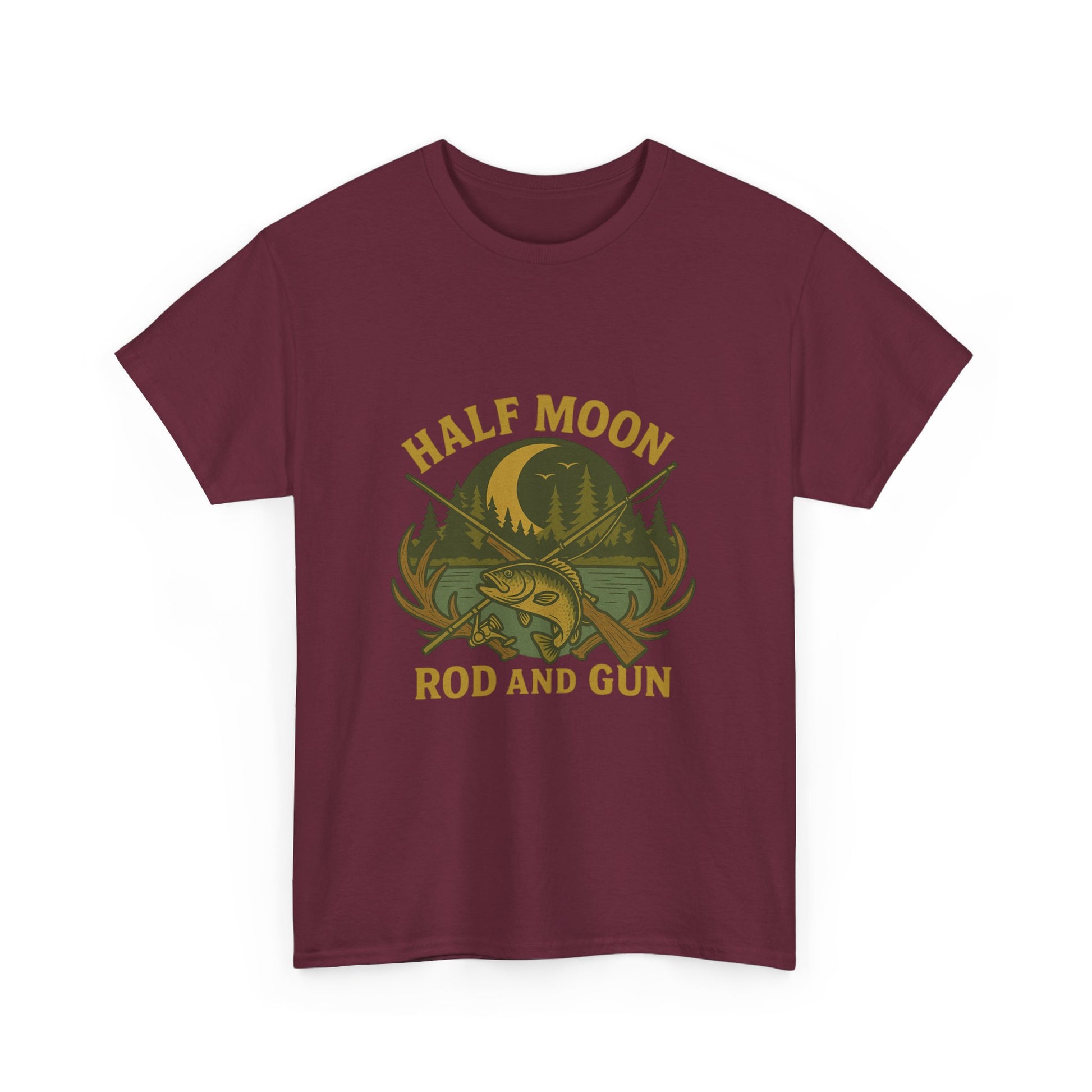 Half Moon Rod and Gun Fishing Tee, Outdoor Adventure T-Shirt, Unisex Gift for Fishermen, Casual Wear, Fishing Trip Shirt