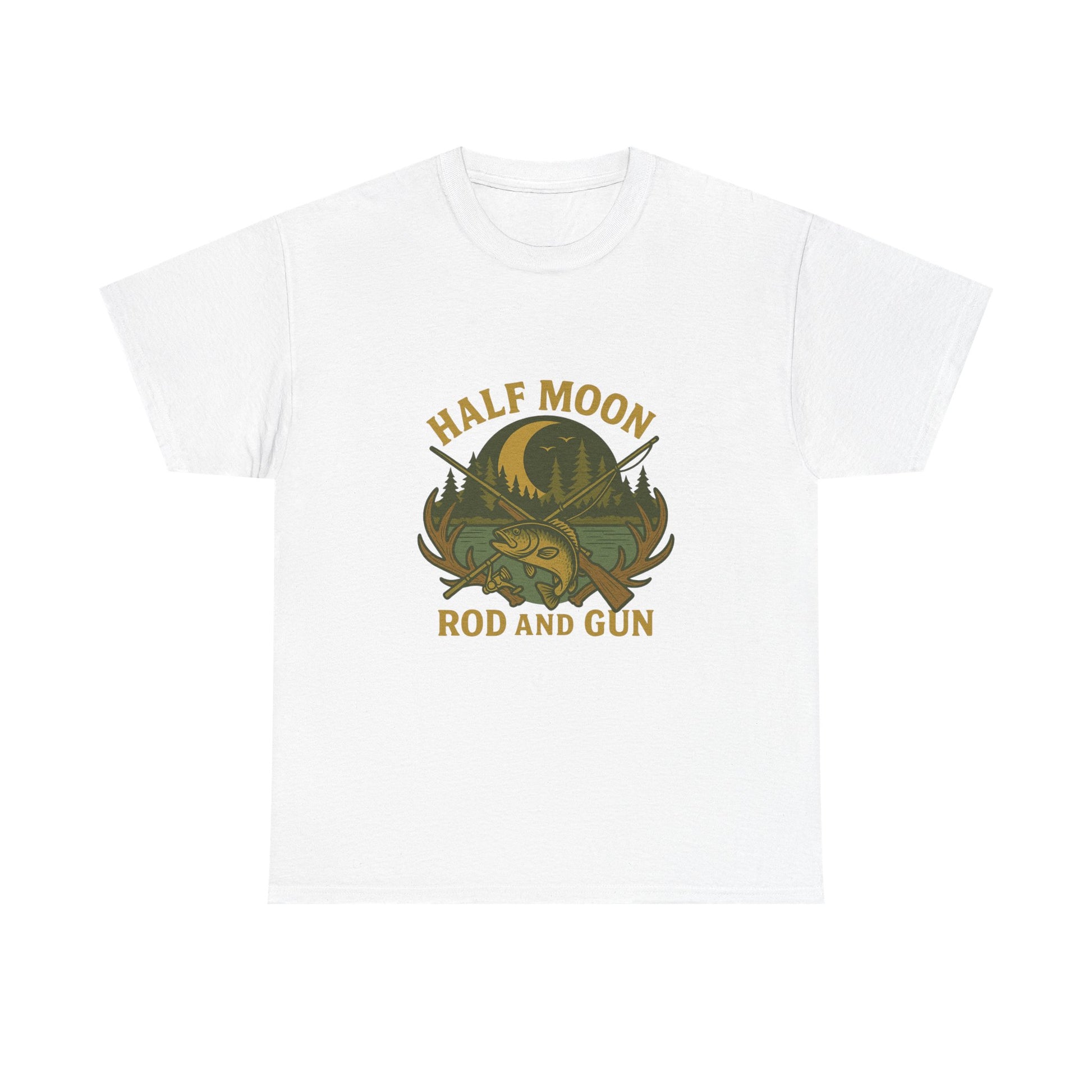 Half Moon Rod and Gun Fishing Tee, Outdoor Adventure T-Shirt, Unisex Gift for Fishermen, Casual Wear, Fishing Trip Shirt