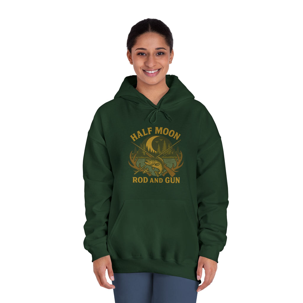 Half Moon Rod and Gun Hoodie, Unisex Fishing Sweatshirt, Outdoor Adventure Apparel, Gift for Fisherman, Cozy Casual Wear