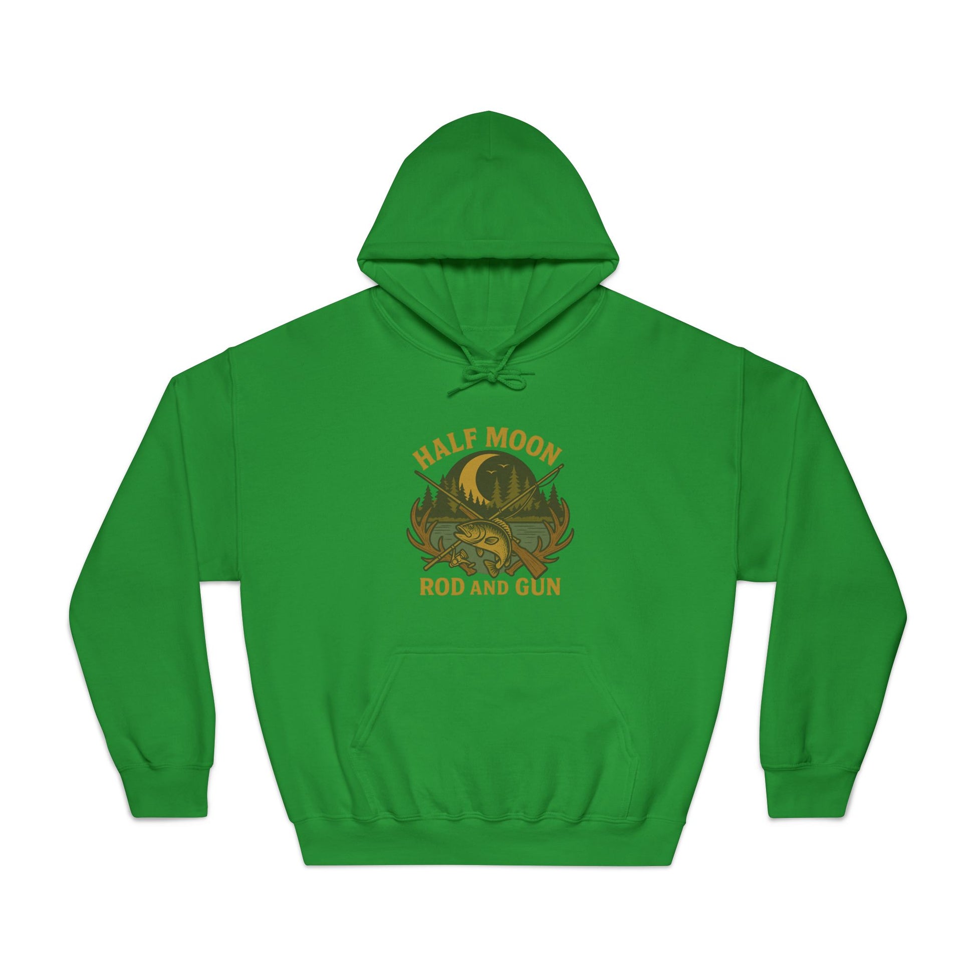 Half Moon Rod and Gun Hoodie, Unisex Fishing Sweatshirt, Outdoor Adventure Apparel, Gift for Fisherman, Cozy Casual Wear