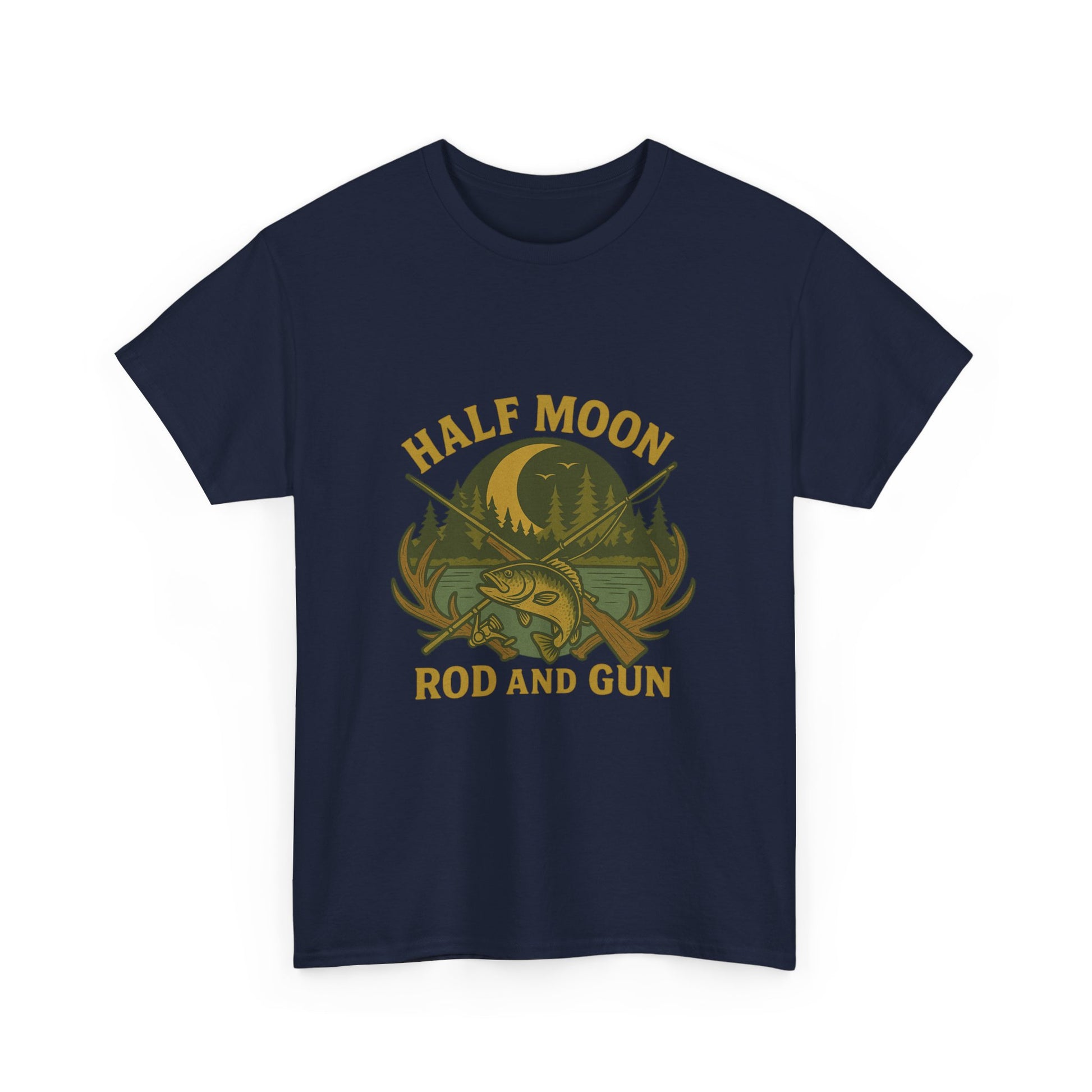 Half Moon Rod and Gun Fishing Tee, Outdoor Adventure T-Shirt, Unisex Gift for Fishermen, Casual Wear, Fishing Trip Shirt