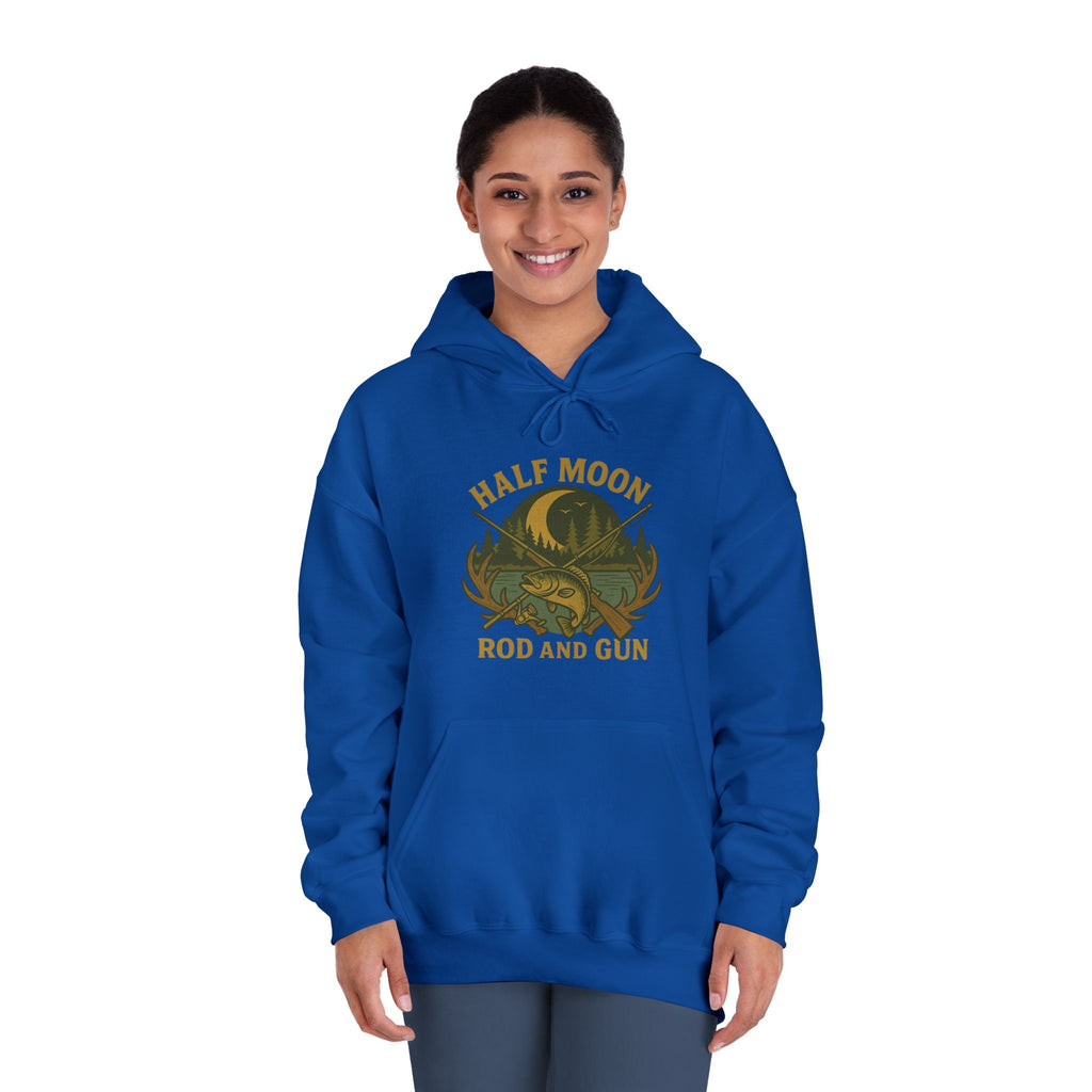 Half Moon Rod and Gun Hoodie, Unisex Fishing Sweatshirt, Outdoor Adventure Apparel, Gift for Fisherman, Cozy Casual Wear