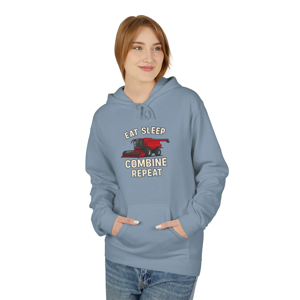 Eat, Sleep, Combine, Repeat Fleece Hoodie | Cozy Unisex Sweatshirt for Fans | Perfect for Relaxing, Gifting, or Everyday Wear